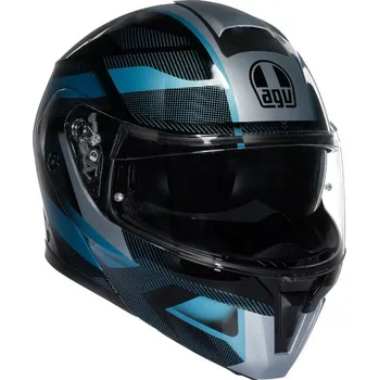 Helma na motorku AGV E2206 STREETMODULAR LEDRO MATT BLACK/POWDER BLUE vel. XL