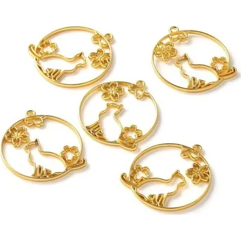 Sada kovových přívěsků kočka v kruhu 5 ks Formičky na šperky z pryskyřice Epoxid Výroba přívěsků Kreativní tvoření Ruční práce