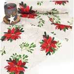 Vánoční běhoun v metráži - Poinsettia se jmelím 38 zakončení vlnkou