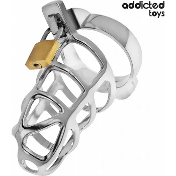 Pás cudnosti Addicted Toys Locked Silver Lock Metal Penis Cage S, kovová klec na penis