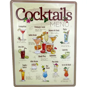 Plechová cedule DODINO Plechová cedule Coctails Menu 30 x 40 cm