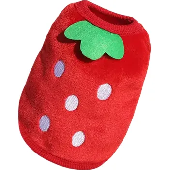 Obleček pro psa Zimní obleček pro psa velikost L 3.5–4.5 kg 45 cm hrudník 35 cm záda Červený teplý overal ve vzhledu jahody Pohodlné zimní oblečení pro malé psy