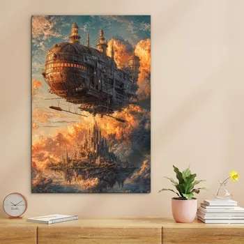 Obraz Futuristický obraz na dřevě - Vzducholoď | DUBLEZ