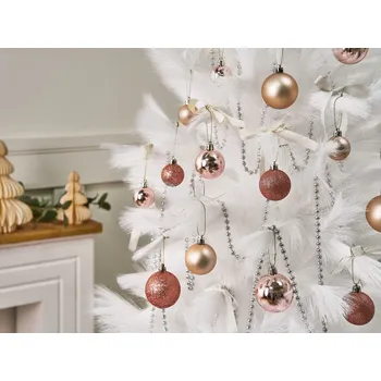 Vánoční dekorace Sada 60 vánočních koulí růžové plastové závěsné dekorace tradiční vánoční stromek třpytky Beliani