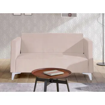 Pohovka Dvoumístná pohovka SIMON - béžová / nožičky bílý lesk