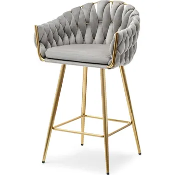 Barová židle Čalouněná barová židle NEUS - šedá / zlatá