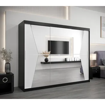 Šatní skříň Skříň s posuvnými dveřmi MILANA - šířka 250 cm, černá / bílá