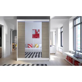 Šatní skříň Šatní skříň 150 cm se zrcadlem a LED osvětlením PIRITU 2 - bílá / dub sonoma