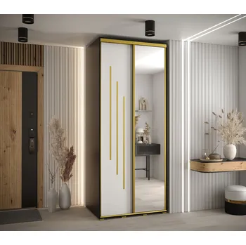 Šatní skříň Šatní skříň YVONA 9 - 100/60 cm, černá / bílá / zlatá