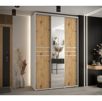 Šatní skříň Šatní skříň YVONA 11 - 160/45 cm, bílá / dub artisan / stříbrná