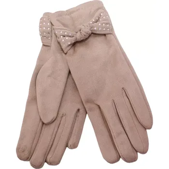 Šála Dámské rukavice s mašličkou a kamínky SY-24860 sv.káva velikost uni