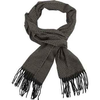 Šála Hnědo šedá pánská šála s jemným vzorem a třásněmi