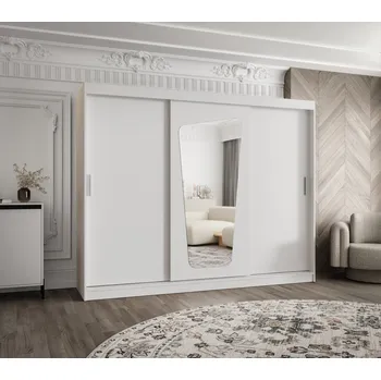 Šatní skříň Šatní skříň 250 cm ZAMIRA se zrcadlem - bílá