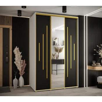 Šatní skříň Šatní skříň YVONA 13 - 150/60 cm, bílá / černá / zlatá