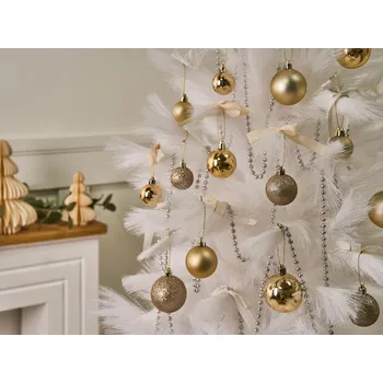 Vánoční dekorace Sada 60 vánočních koulí zlaté plastové závěsné dekorace tradiční vánoční stromek třpytky Beliani