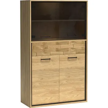 Policová skříň Kombinovaná vitrína GINETTE - ořech hikora / dub