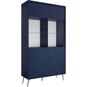 Policová skříň Vysoká vitrína PITALITO - tmavá modrá