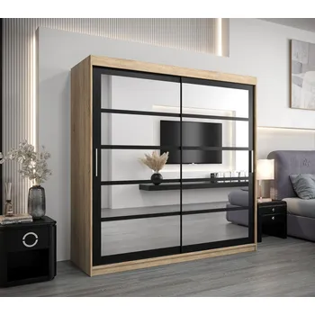 Šatní skříň Šatní skříň JOHANA - šířka 200 cm, dub sonoma / černá