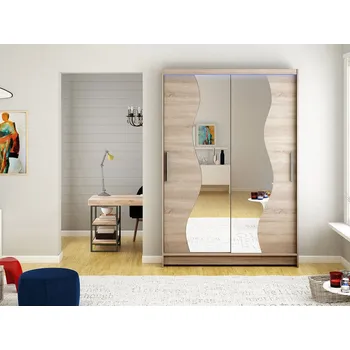 Šatní skříň Šatní skříň 120 cm se zrcadlem a LED osvětlením GASPARA S - dub lanýž