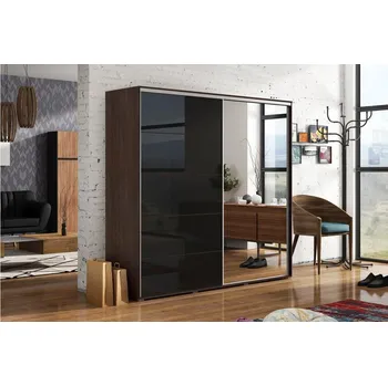 Šatní skříň Zrcadlová šatní skříň 125/245 EDUARDO - čokoláda / černý lesk