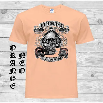 levne-bavlnene-tricko-potisk-biker-lucky Barva: Orange neo - matně oranžová, velikost: XS