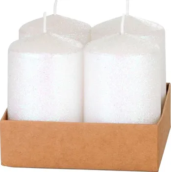 Svíčka Adventní svíčka VÁNOCE, 4x6 cm, bílá s glitry, 4 ks v balení