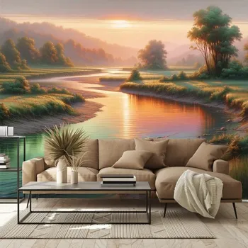 Tapeta Dovido Samolepící tapeta západ slunce nad klidnou řekou vícebarevná
