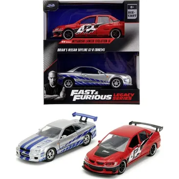 autíčko Rychle a zběsile Twin Pack 2006 Mitsubishi Lancer Evo IX + Brianův 2002 Nissan Skyline GTR R34, 1:32 Wave