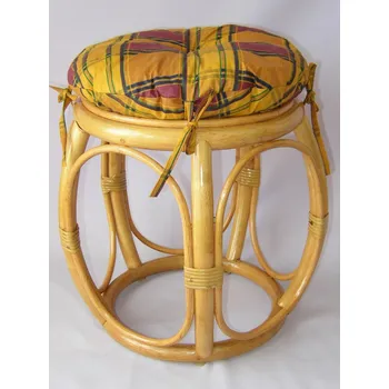 Taburet Ratanový taburet s polstrem - okrový - Ratanový taburet s polstrem - okrový