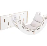 PLUSH NEST Dřevěné houpátko Mini 4v1 s lezeckou stěnou, skluzavkou a polštářem (světle béžové / bílé)