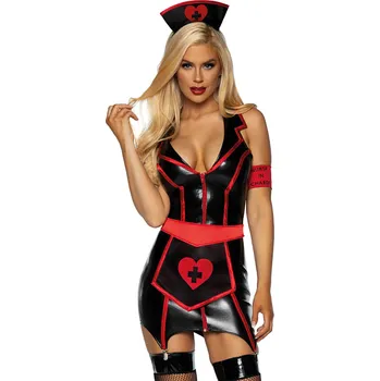 Dámský erotický kostým Leg Avenue Vinyl Naughty Nurse Dress, kostým sexy zdravotní sestry L