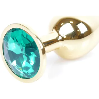 Anální šperk Boss Series Jewellery Gold Plug GREEN - zlatý anální kolík s drahokamem 7 x 2,7 cm