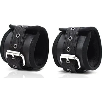 Fetish Addict Leather Handcuffs with Big Hoops (Black)