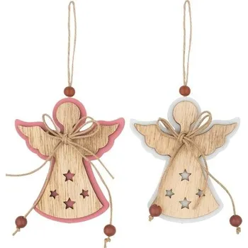 Vánoční dekorace Maják Anděl 8cm dřevěný závěsný
