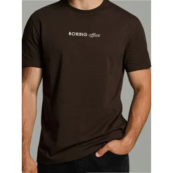 Oblečení a móda Sinsay - Bavlněné tričko s nápisem - tmavě hnědá - 830GP-89X - 830GP-89X-XL