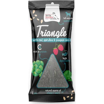 Pamlsek pro psa Trojúhelník pro psy s treskou, jelenem a spirulinou - Syta micha, 2 ks