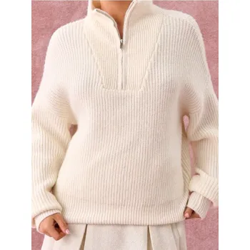 Dámská móda Sinsay - Svetr s polovičním zipem s příměsí vlny - béžová - 258FJ-02X - 258FJ-02X-M