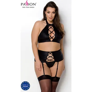 Dámská erotická souprava Passion Plus Size NANCY Set (Black), rajcovní podvazkový komplet 4XL/5XL