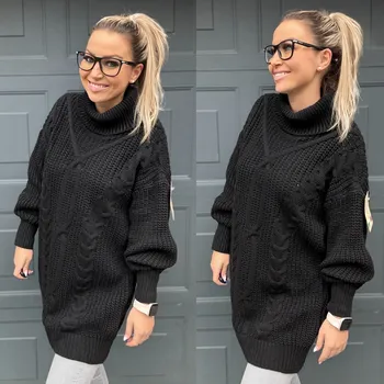 Dámský svetr Rolákový svetr se vzory Barva: Černá