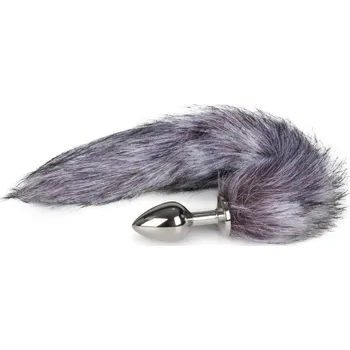 Anální kolík Šedý liščí ocásek EasyToys Fox Tail Plug no.6 stříbrný anální kolík