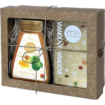 Dárkový potravinový koš Fytopharma Dárková kazeta vánoční čaj  20x 2 g + limetkový med 250 g