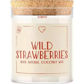 Svíčka Svíčka wild strawberries s dřevěným praskajícím knotem - lesní jahody, 160 g