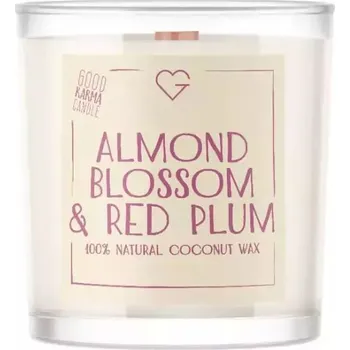 Svíčka Svíčka almond blossom & red plum s dřevěným praskajícím knotem - mandlový květ a červená švestka, 50 g