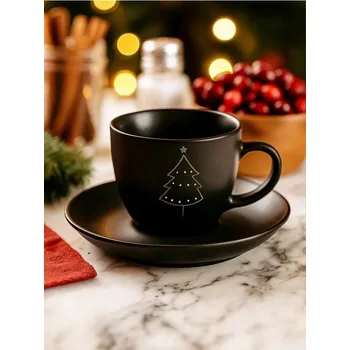 Sinsay - Šálek s podšálkem s vánočním motivem - černá - 432GI-99X - 432GI-99X-ONE