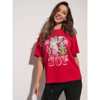 Sinsay - Tričko s vánočním potiskem Tom and Jerry - červená - 774EU-33X - 774EU-33X-S