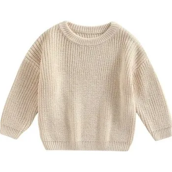 Dívčí svetr Dětský pletený svetr pro miminko Podzimní a zimní volný top s dlouhým rukávem Jednobarevný akrylový a bavlněný svetr pro dívky i chlapce krémová 18-24 měsíců