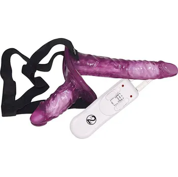Připínací penis Strap-On Duo Vibrační připínací penis - fialový