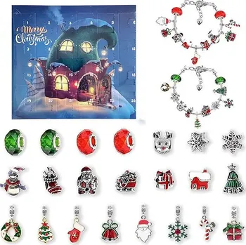 Vánoční dekorace Flor de Cristal Adventní kalendář 2 Náramky + 22 přívěsků, Vánoční chaloupka