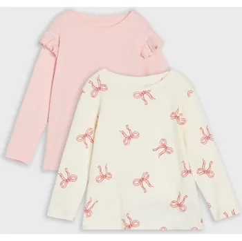 Dívčí tričko Sinsay - 2 balení triček s dlouhým rukávem - krémová - 124FT-01X - 124FT-01X-98