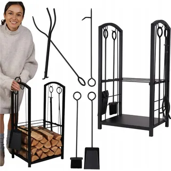 Krbové nářadí Kovový stojan na krbové dřevo 5v1, sada příslušenství pro krbová kamna